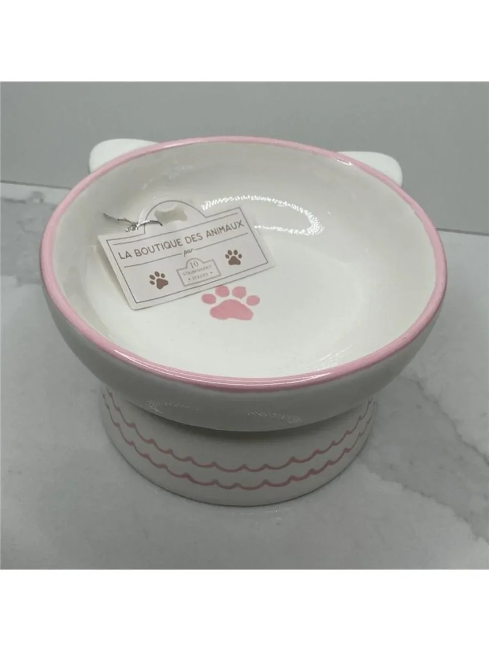 Elevated Pet Bowl 10 Strawberry Street White Pink Ceramic Food Water Dish New
